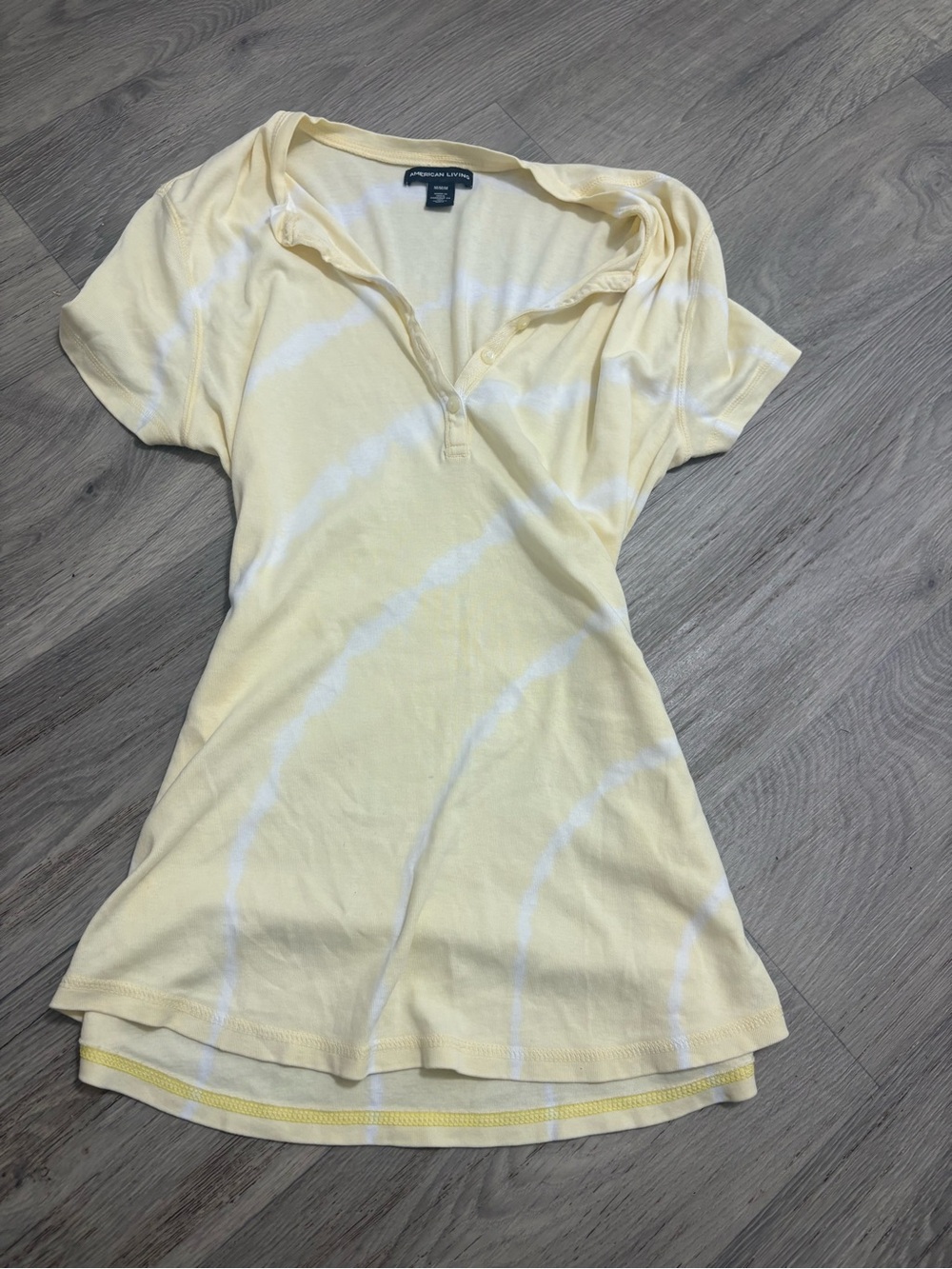 American Living Pale Yellow & White Tie-Dye Polo Tunic